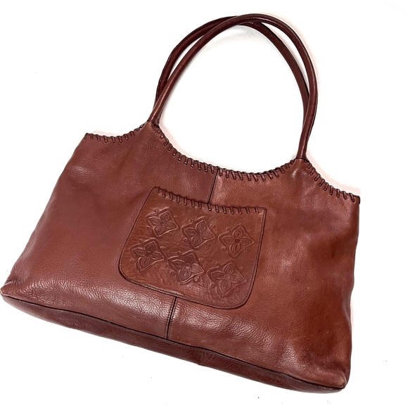 Anthropologie Isabella Bird Brown Leather Bag w/ Tooled Leather Front Pocket - Picture 6 of 10